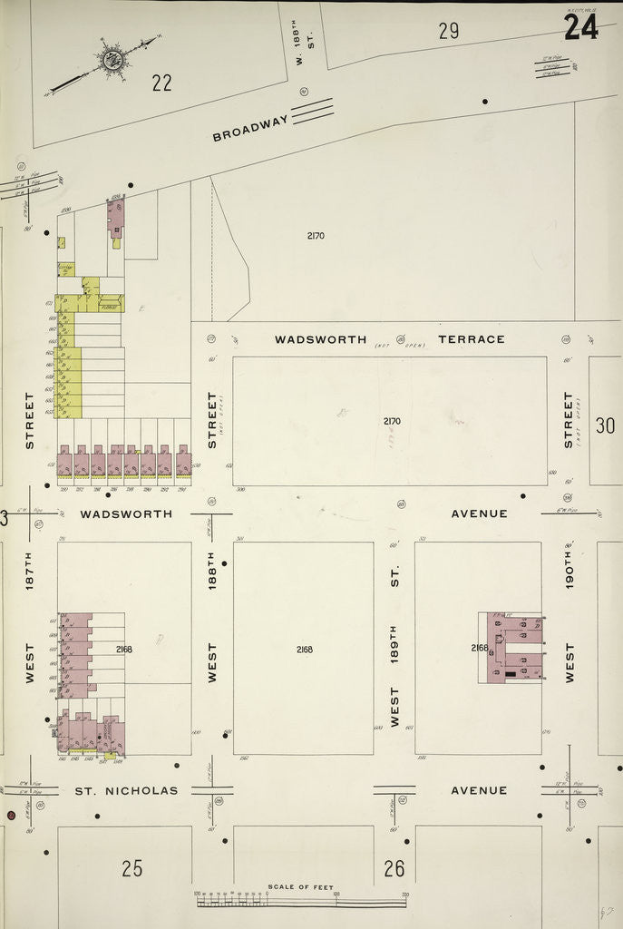Detail of Map bounded by Broadway, W. 190th St., St. Nicholas Ave., W. 187th St., New York by Anonymous