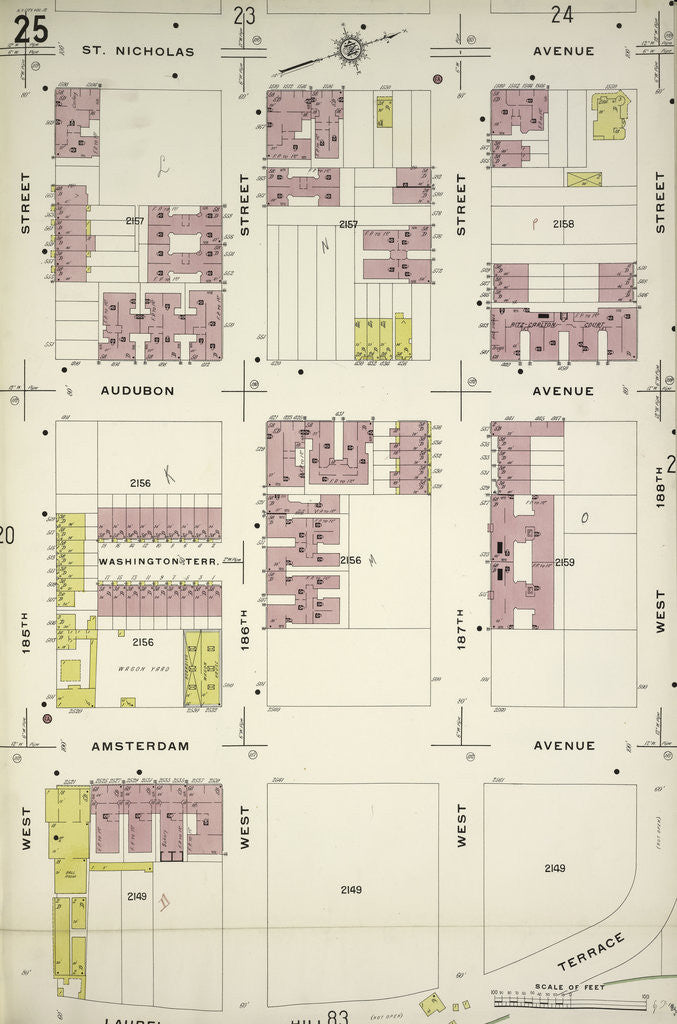 Detail of Map bounded by St. Nicholas Ave., W. 188th St., Laurel Hill Terrace, W. 185th St., New York by Anonymous