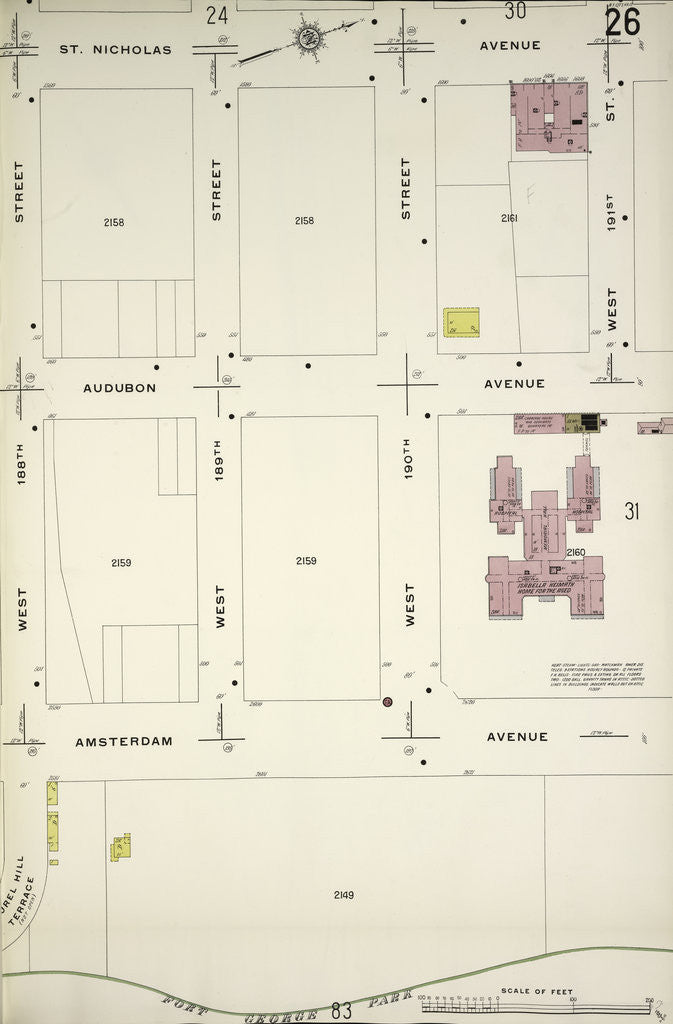 Detail of Map bounded by St. Nicholas Ave., W. 191st St., Amsterdam Ave., W. 188th St., New York by Anonymous