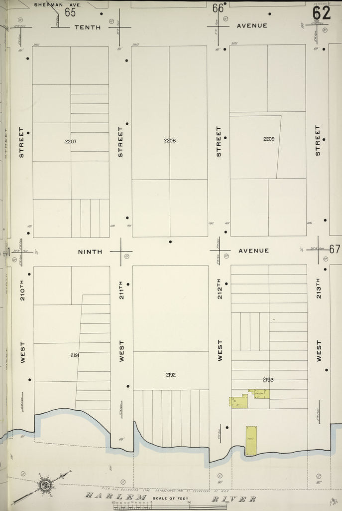 Detail of Map bounded by 10th Ave., W. 213th St., Harlem River, W. 210th St., New York by Anonymous