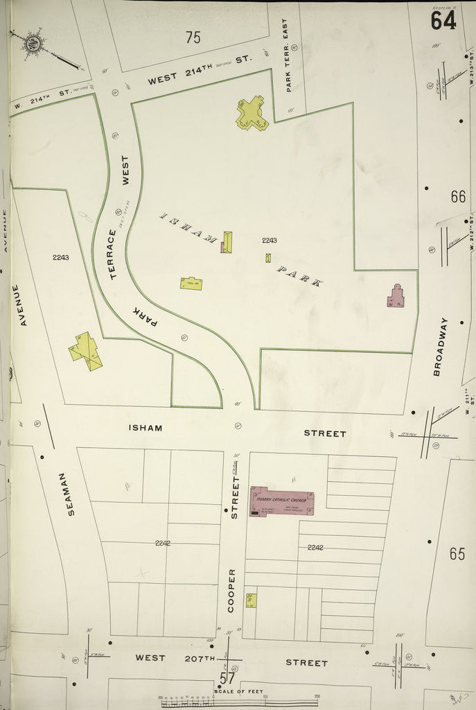 Detail of Map bounded by W. 214th St., Broadway, W. 207th St., Seaman Ave., New York by Anonymous