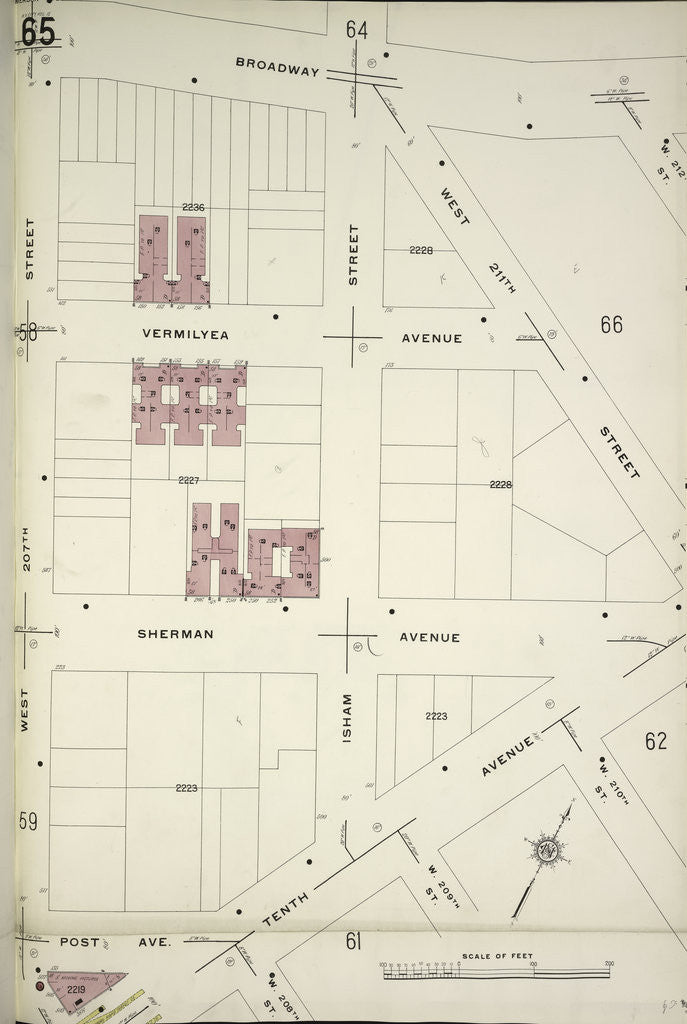 Detail of Map bounded by Broadway, W. 211th St., 10th Ave., Post Ave., W. 207th St., New York by Anonymous