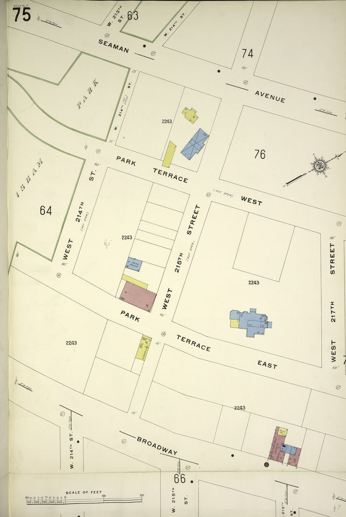 Detail of Map bounded by Seaman Ave., W. 217th St., Broadway, W. 214th St., New York by Anonymous