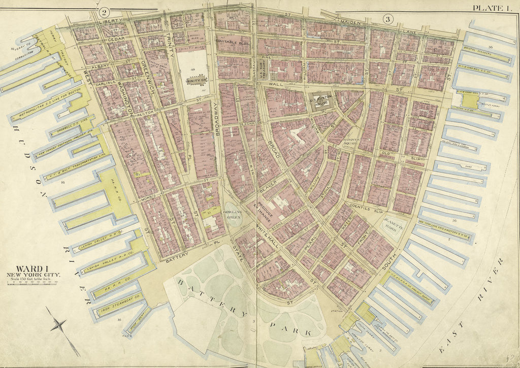 Detail of Map bounded by Liberty St., Maiden Lane, East River, Hudson River, New York by Anonymous