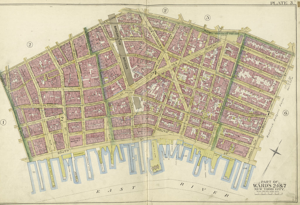 Detail of Map bounded by William St., Park St., Market St., East River, Maiden Lane, New York by Anonymous