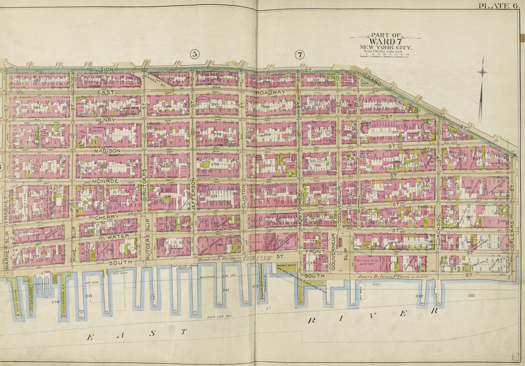 Detail of Map bounded by Division St., Grand St., Corlears St., East River, Market St., New York by Anonymous