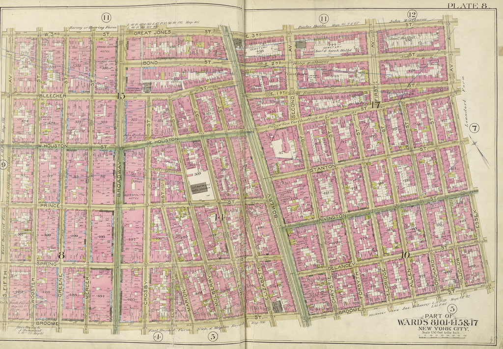 Detail of Map bounded by W. 3rd St., E. 3rd St., Essex Ave., Broome St., S. 5th Ave., New York by Anonymous