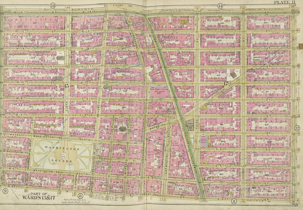 Detail of Map bounded by E. 14th St., 1st Ave., W. 3rd St., 6th Ave., New York by Anonymous