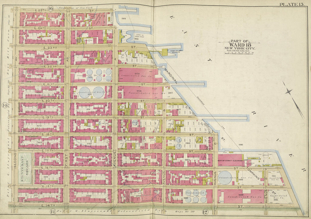 Detail of Map bounded by E. 25th St., East River, E. 14th St., 2nd Ave., New York by Anonymous