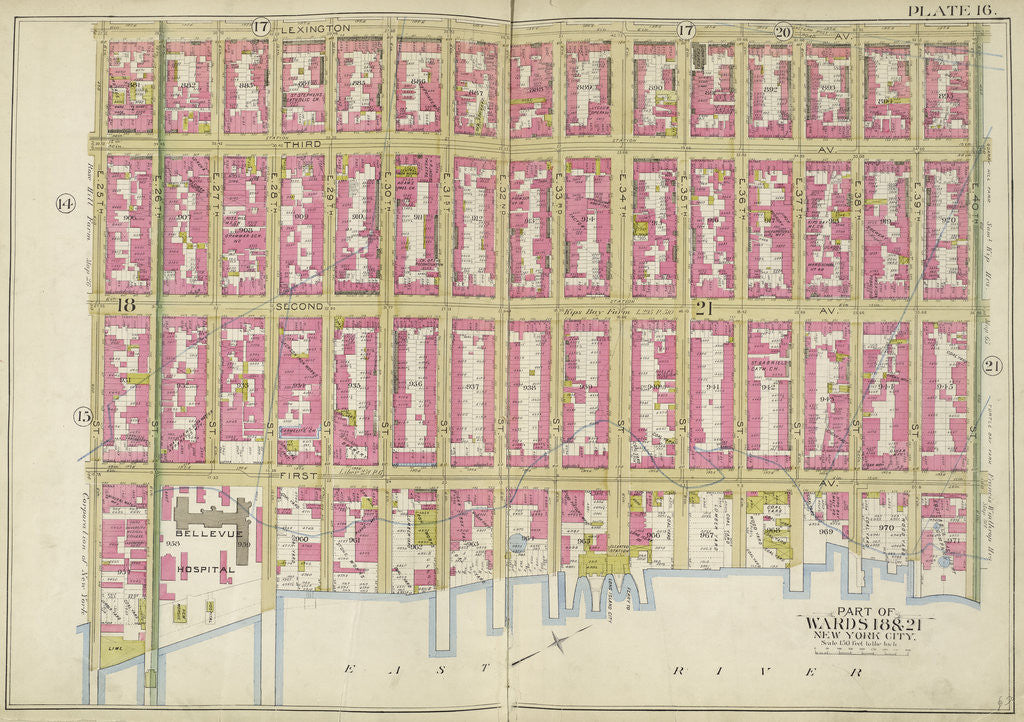 Detail of Map bounded by Lexington Ave., E. 40th St., East River, E. 25th St., New York by Anonymous
