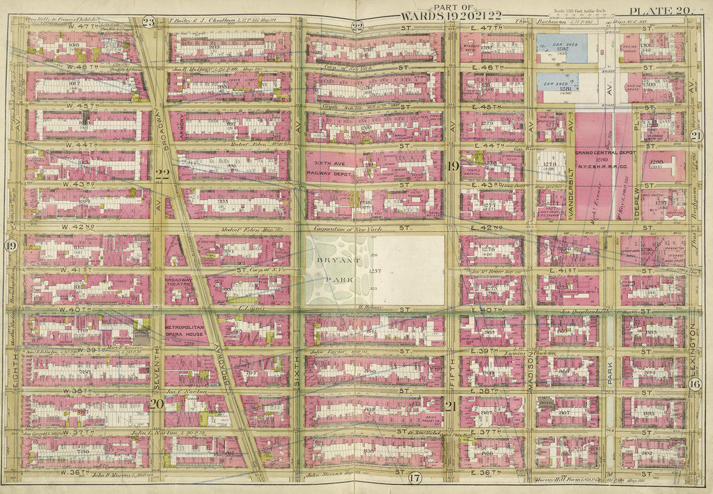 Detail of Map bounded by W. 47th St., Lexington Ave., W. 36th St., 8th Ave., New York by Anonymous
