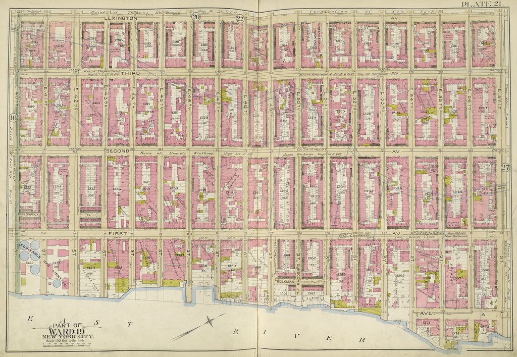 Detail of Map bounded by Lexington Ave., E. 57th St., East River, E. 40th St., New York by Anonymous