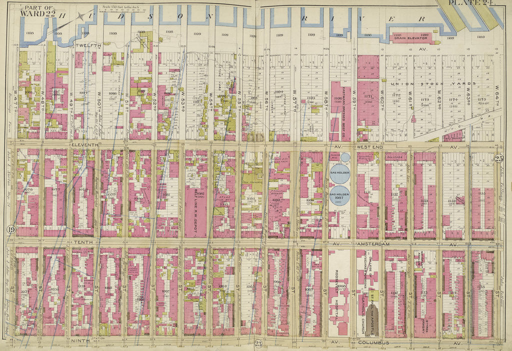 Detail of Map bounded by Hudson River, W. 64th St., 9th Ave., W. 47th St., New York by Anonymous