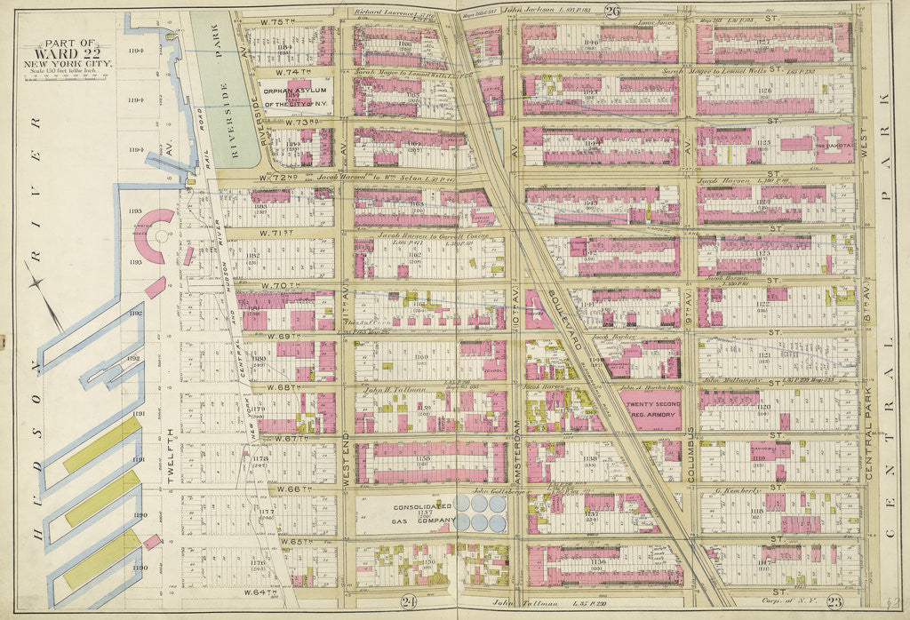 Detail of Map bounded by W. 75th St., Central Park W., W. 64th St., Hudson River, New York by Anonymous