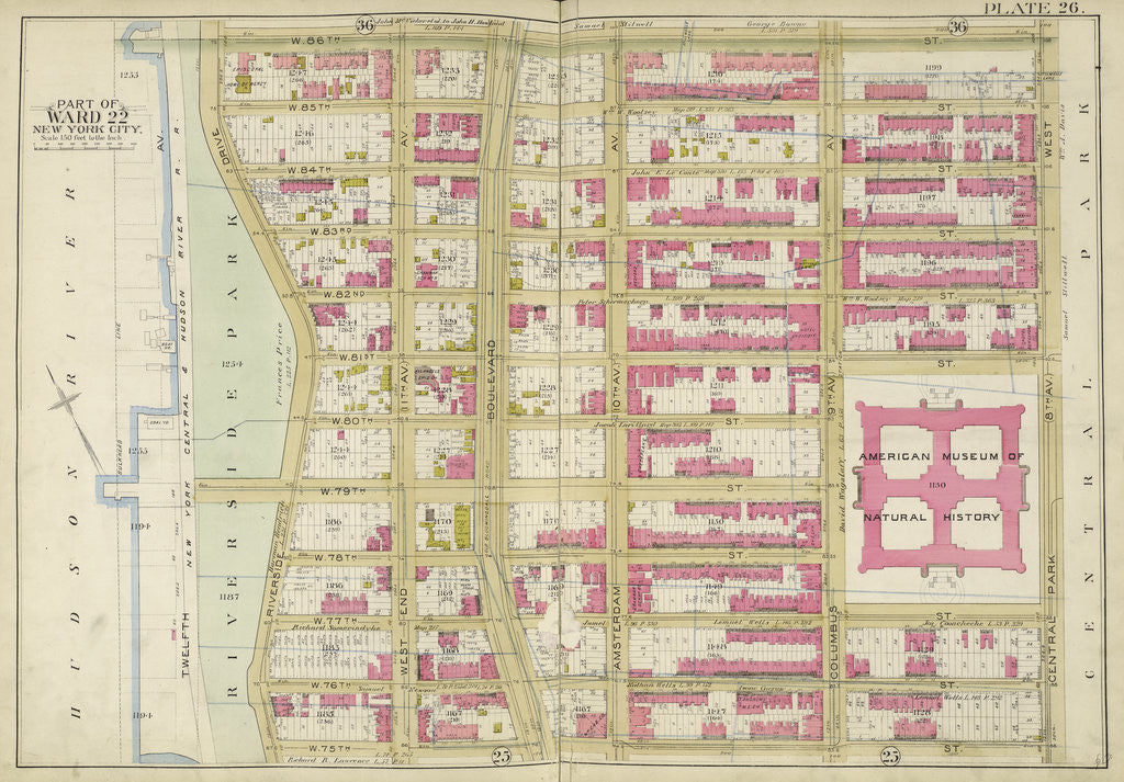 Detail of Map bounded by W. 86th St., Central Park W., W. 75th St., Hudson River, New York by Anonymous
