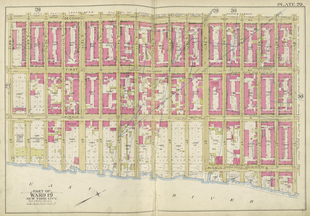 Detail of Map bounded by 2nd Ave., E. 84th St., East River, E. 68th St., New York by Anonymous