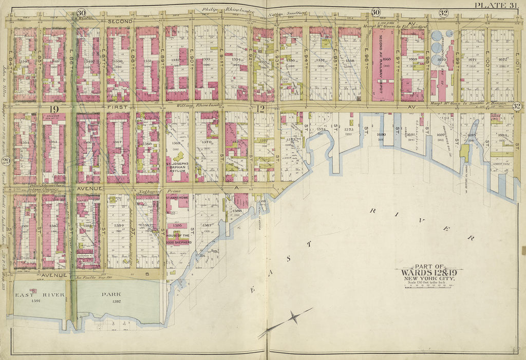 Detail of Map bounded by 2nd Ave., E. 101st St., East River, E. 84th St., New York by Anonymous