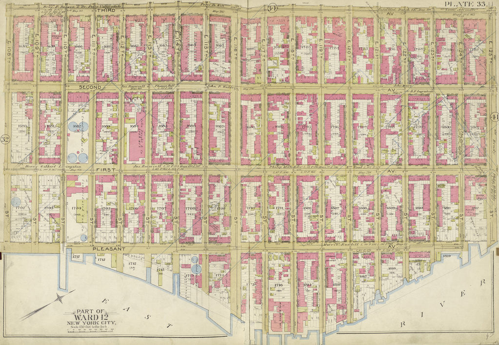 Detail of Map bounded by 3rd Ave., E. 125th St., East River, E. 108thSt., New York by Anonymous