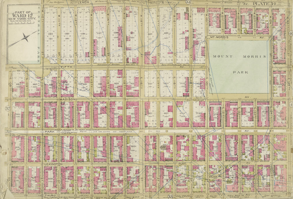 Detail of Map bounded by Lenox Ave., E. 125th St., 3rd Ave., E. 108th St., New York by Anonymous