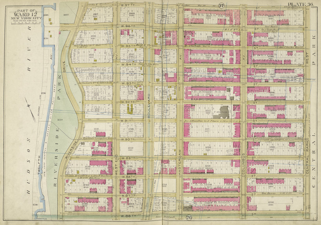 Detail of Map bounded by W. 97th St., Central Park W., W. 86th St., Hudson St., New York by Anonymous