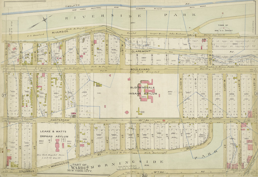 Detail of Map bounded by Hudson River, W. 125th St., 9th Ave., W.1 08th St., New York by Anonymous