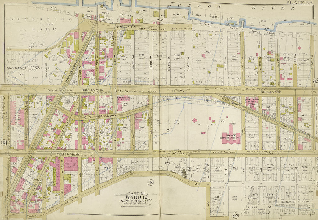 Detail of Map bounded by Hudson River, W.124th St., Convent Ave., W. 125th St., New York by Anonymous