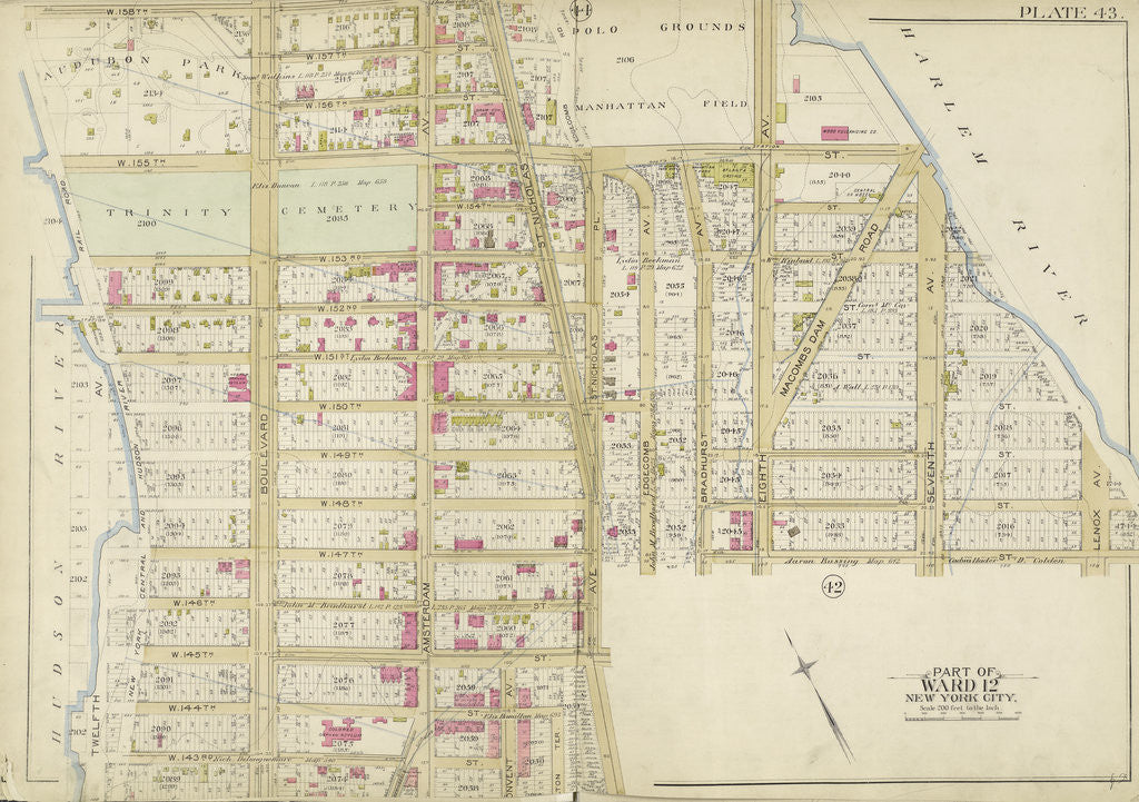 Detail of Map bounded by W. 158thSt., Harlem River, W. 143rd St., Hudson River, New York by Anonymous