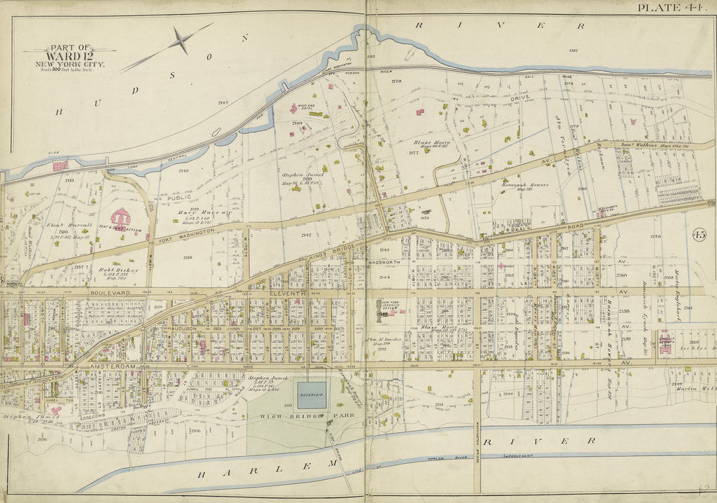 Detail of Map bounded by Hudson River, Harlem River, New York by Anonymous