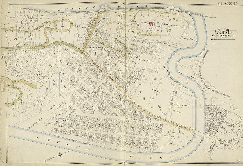 Detail of Map bounded by Hudson River, Harlem River, New York by Anonymous
