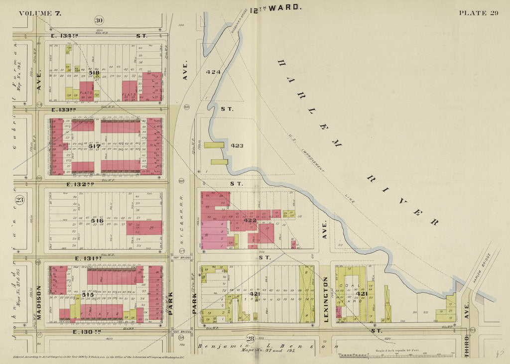 Detail of Map bounded by E. 134th St., Harlem River, E. 130th St., Madison Ave., New York by Anonymous