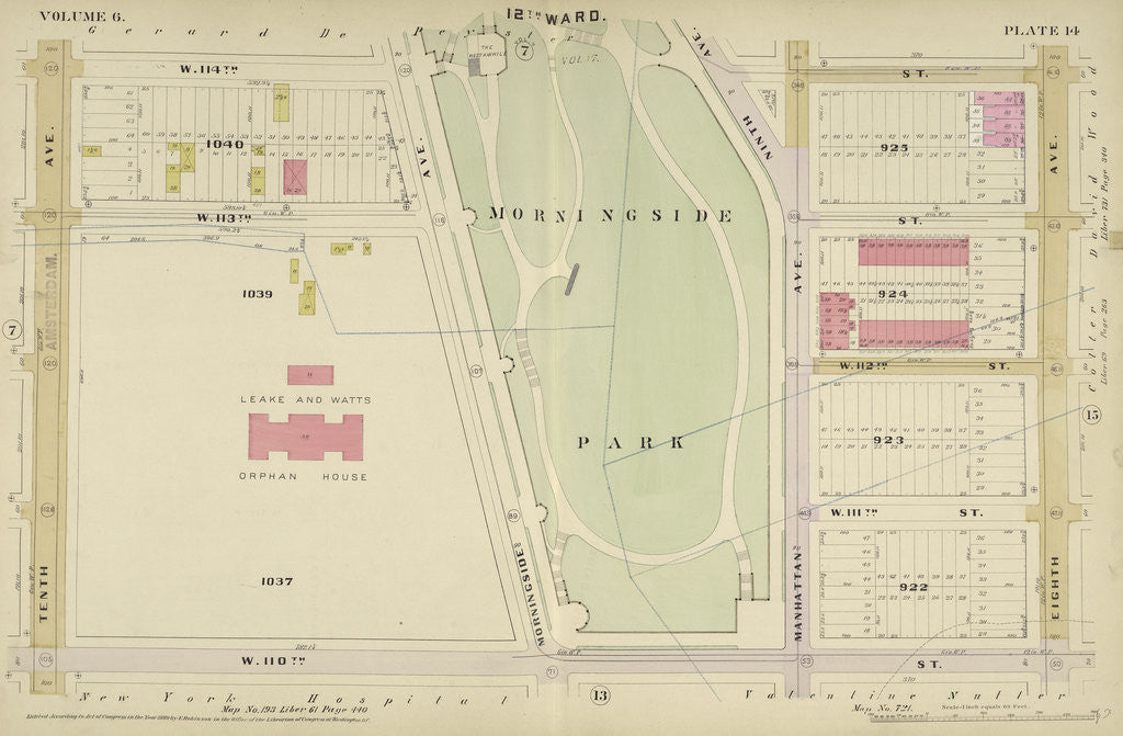 Detail of Map bounded by W. 114th St., 8th Ave., W. 110th Sst., 10th Ave., New York by Anonymous