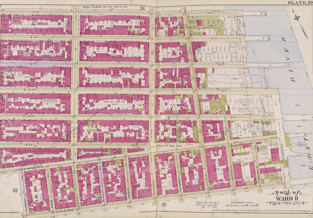 Detail of Map bounded by 7th St., East River, Stanton St., Ave. B, New York by Anonymous