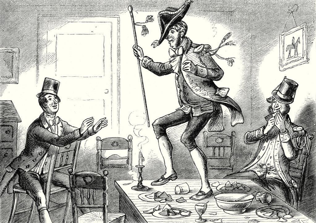 Detail of Pickwick Papers Mr. Tuckle Dressed Out with the Cocked-Hat and Stick Danced the Frog Hornpipe Among the Shells on the Table by Anonymous
