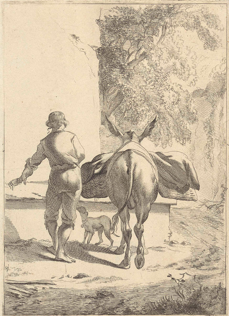 Detail of Donkey near a cistern by Nicolaes Pietersz. Berchem