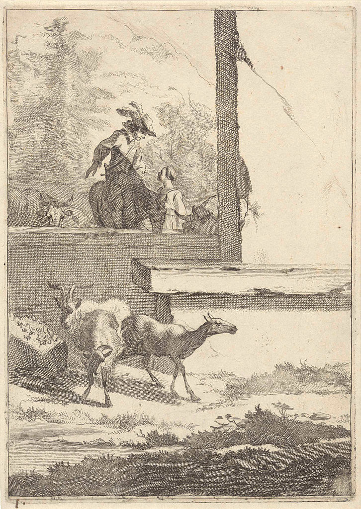 Detail of Goats and one rider at a wall by Nicolaes Pietersz. Berchem