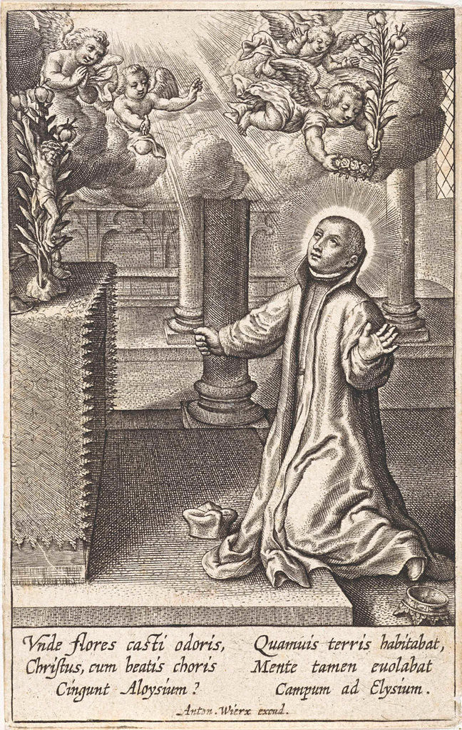 Detail of Aloysius Gonzaga kneeling before an altar by Anonymous
