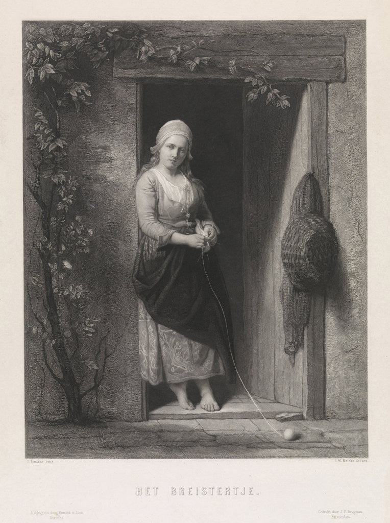 Detail of Young woman with knitting by J.F. Brugman