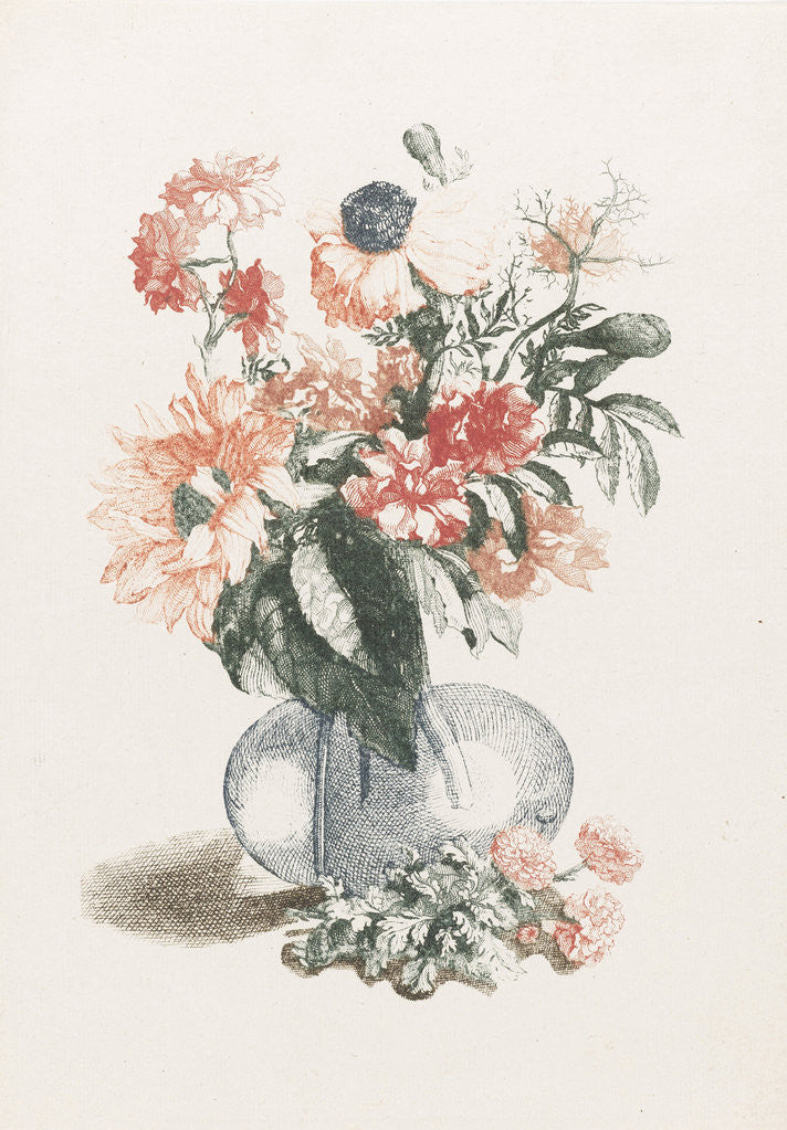 Detail of Glass vase with various flowers and a sunflower by Johan Teyler