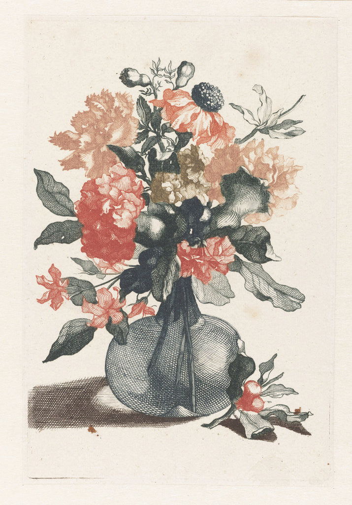 Detail of Glass vase with flowers and a branch with flower by Johan Teyler