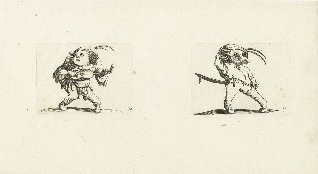 Detail of Dwarf with guitar; Dwarf with sword and mask by Abraham Bosse