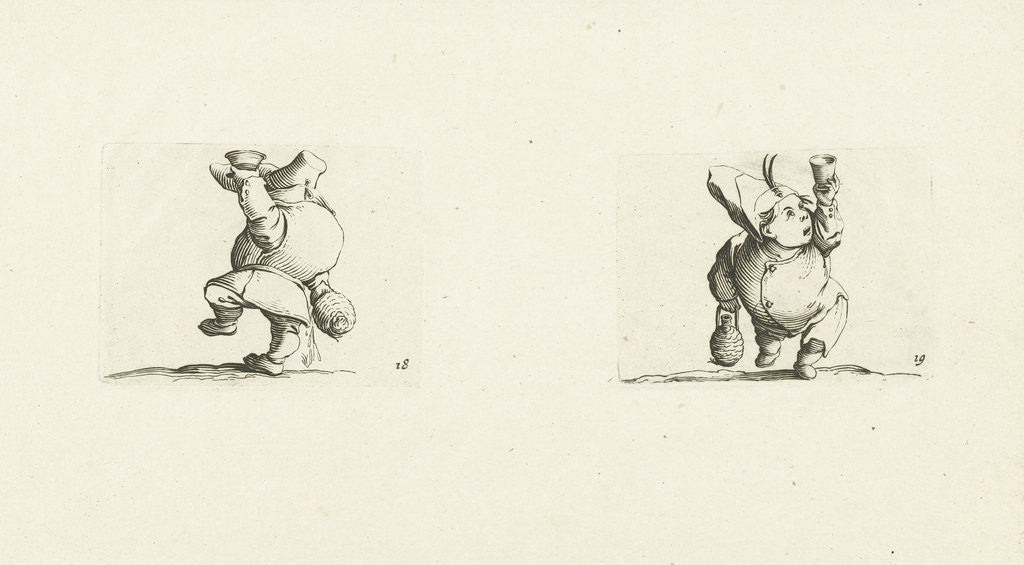 Detail of Dwarf with bottle and glass, drink spilling; Dwarf with bottle and glass by Abraham Bosse