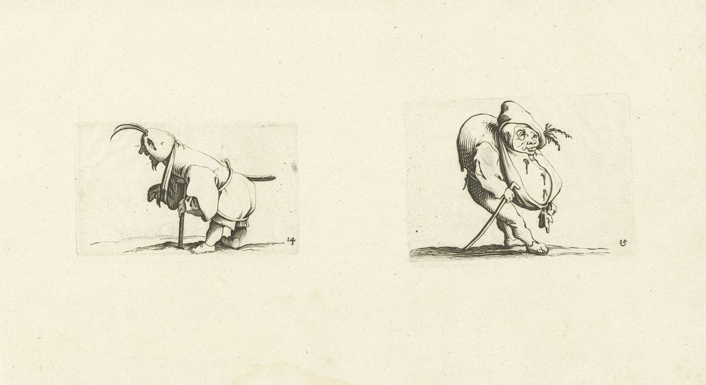 Detail of Dwarf with sling, stool and sword; Dwarf with walking stick by Abraham Bosse