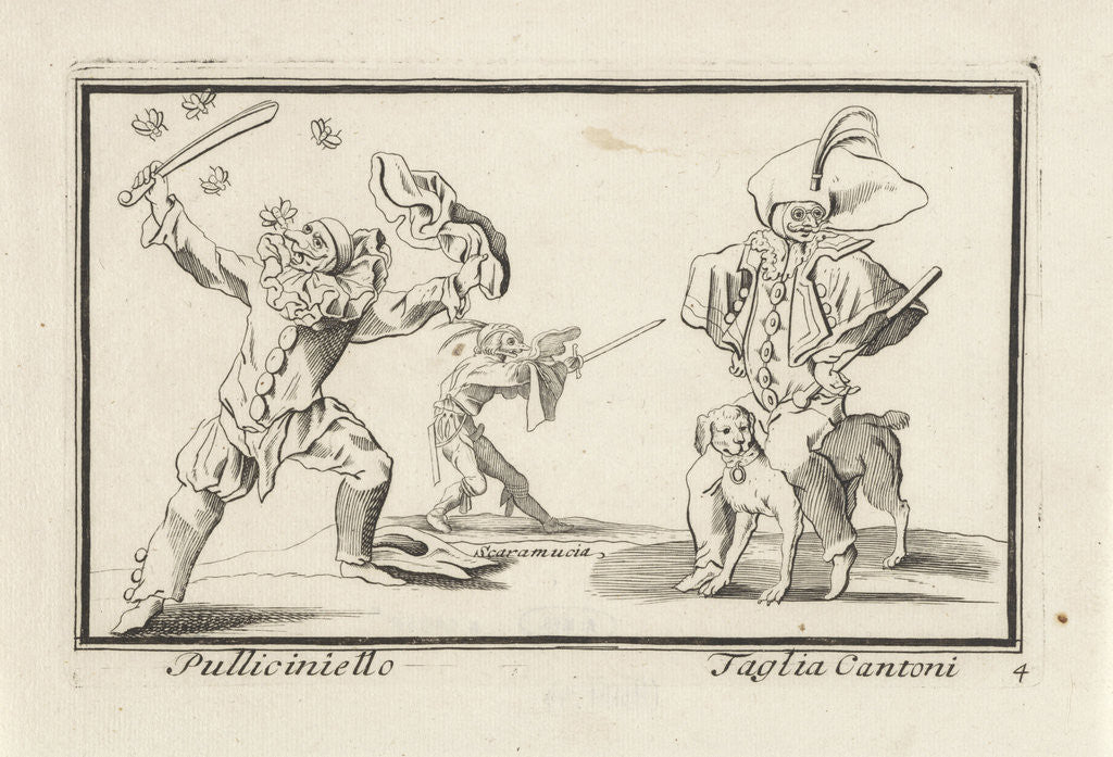 Detail of Pulcinella and Scaramouche Taglia Cantoni, Anthonie de Winter by Cornelis Danckerts II