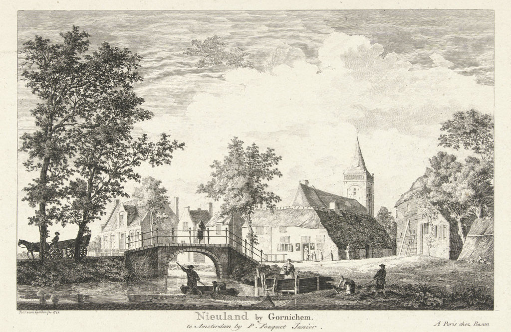 Detail of Village view of Nieuwland by Pierre François Basan