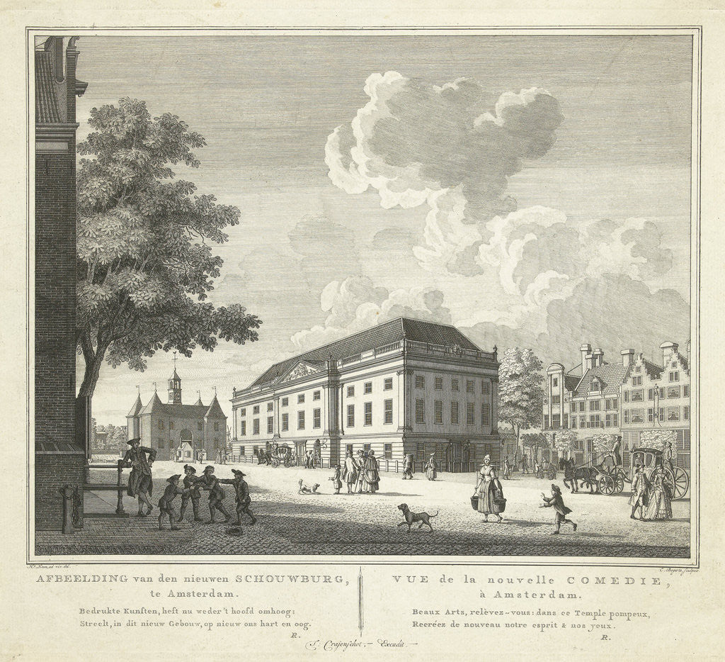 Detail of View of the square for the new theater, nieuwe Schouwburg in Amsterdam by Theodore Crajenschot