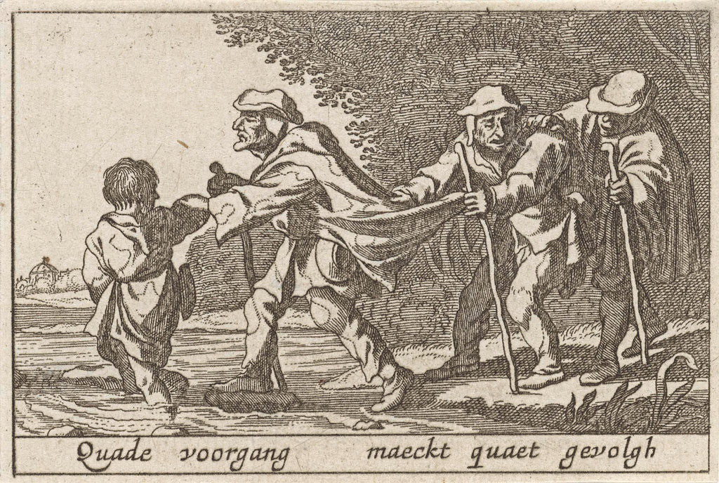Detail of Boy leads the blind by Claes Jansz. Visscher II