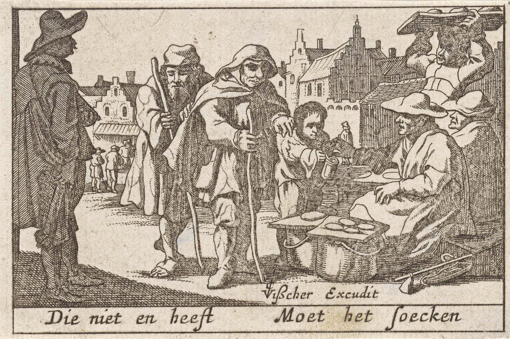 Detail of Beggars receiving alms by Claes Jansz. Visscher II