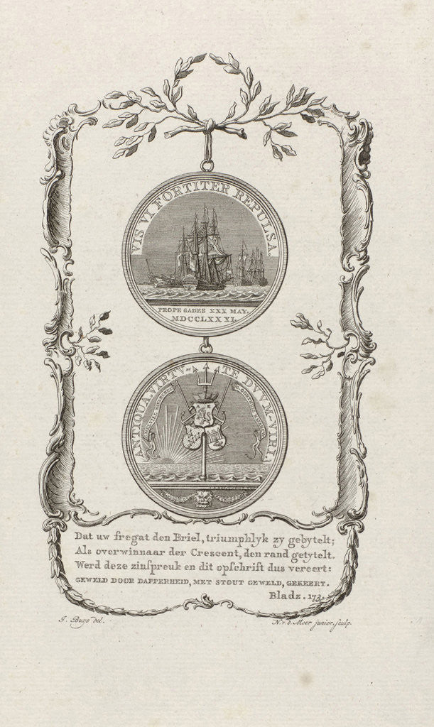 Detail of Medal in honor of Gerardus Oorthuys, captain of the frigate Den Briel by Noach van der Meer II