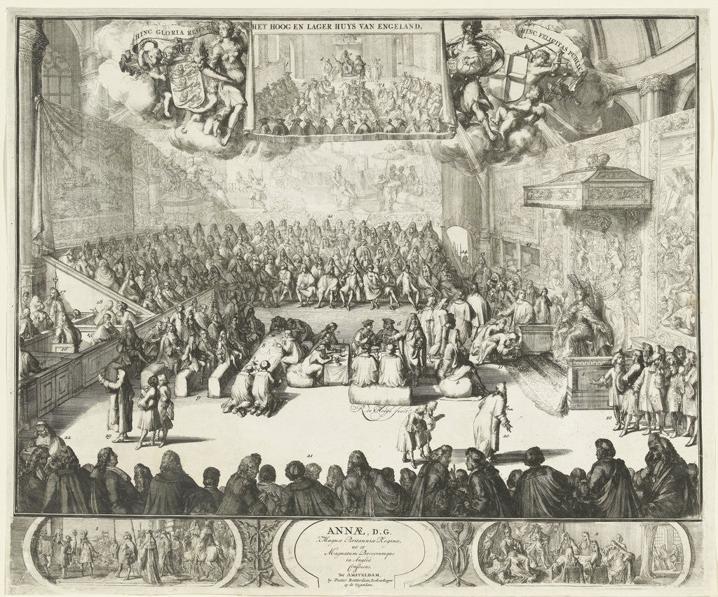 Detail of Session of the House of Commons with Queen Anne on the throne in 1702 by Romeyn de Hooghe