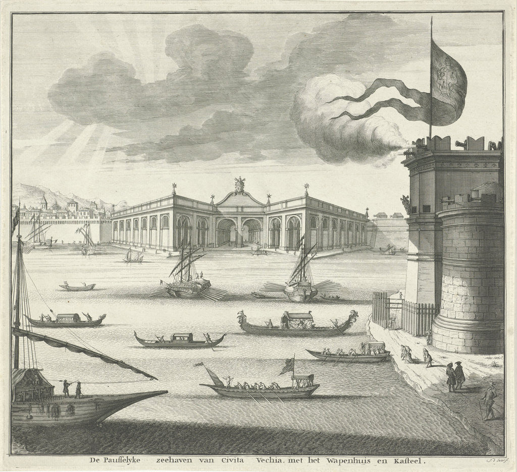 Detail of View of the port of Civitavecchia, Italy by Jacob de Later